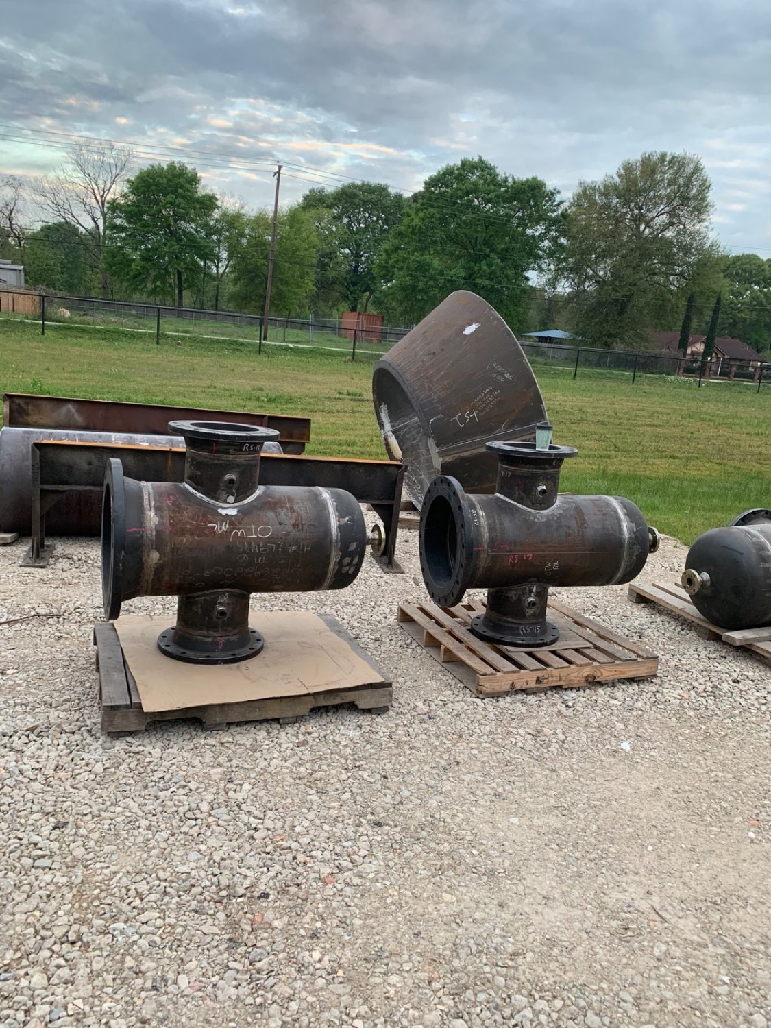 Fabricated piping components in the Texas Plate Fabricators yard