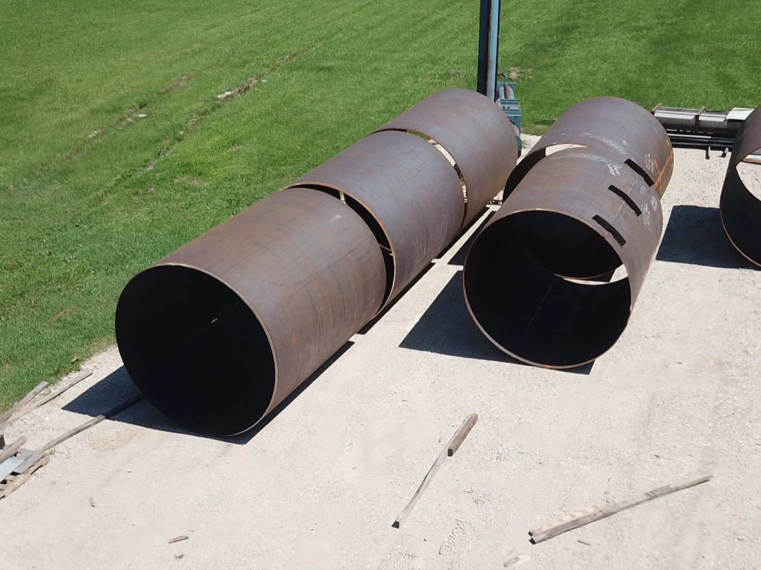 Rolled steel cylinders in the Texas Plate Fabricators yard